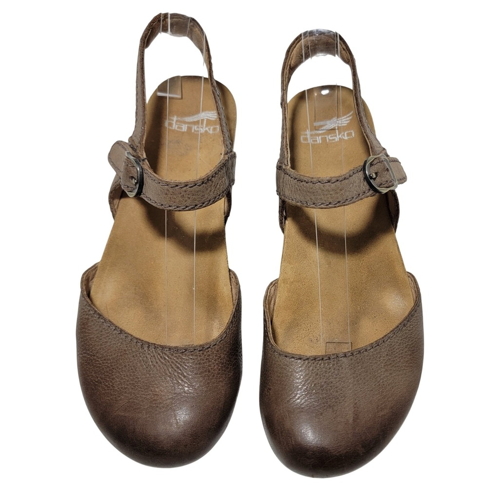 Dansko Tiffani 36 5.5-6 Milled Burnished Brown Leather Mary Jane Wedge Sandals - Picture 2 of 15